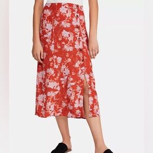 Free People Retro Love Midi Skirt With Buttons And Slit Size 0